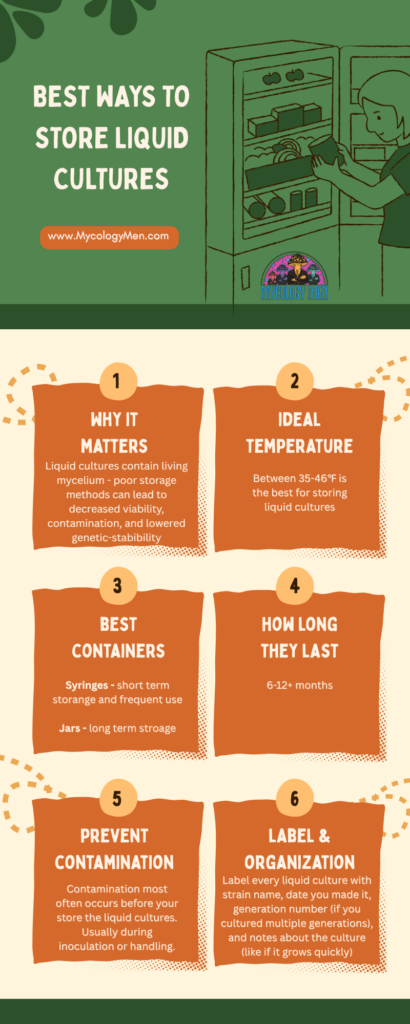 Infographic on how to store liquid culture syringes